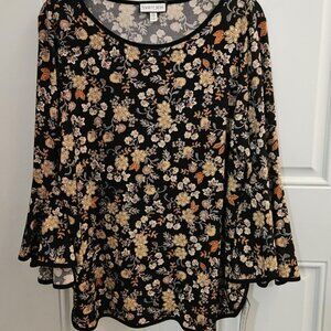 NWT Sam and Jess Multi Color Fall Top With Bell Sleeves Size PXL